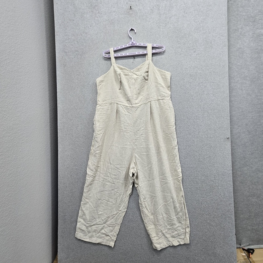 Old Navy Women Jumpsuit 3X Beige Linen Rayon Wide Leg Sleeveless Coastal Beachy